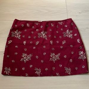 Zara Trafaluc Embroidered Mini Red Skirt